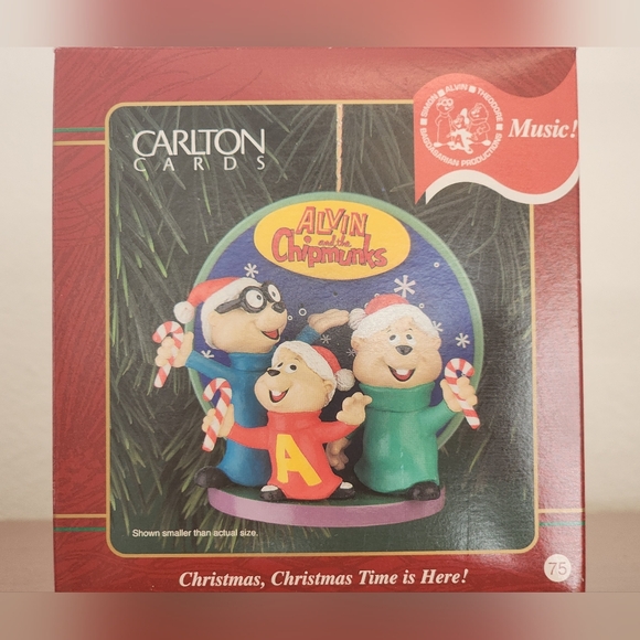Vtg Carlton Cards Christmas time is here! Alvin Chipmunks Music 🎵 Ornament - Picture 2 of 8